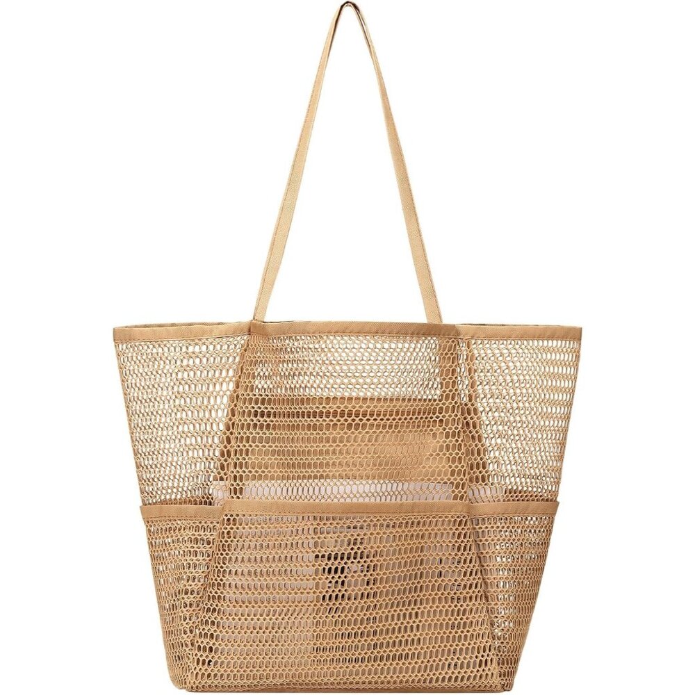 Women's Khaki Beach Tote Bags Causal Pool Bags For Mom Travel Swimming Vacations